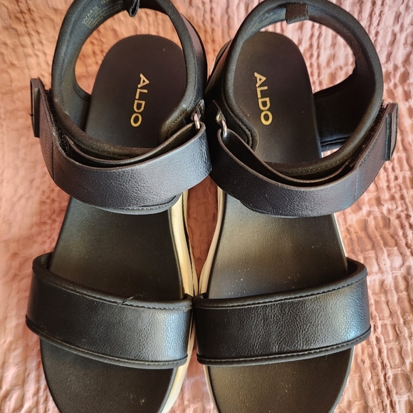 Aldo Zarella Black And White Thick Sole Round Toe Sandal Women's Size  8M - Picture 5 of 10